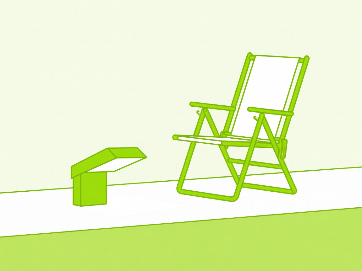 Flat vector diagram of downward-directed garden lighting, a folding chair and an unobstructed patio route